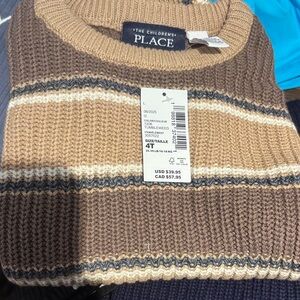 The Children's Place Tan and Brown Striped Crewneck Sweater